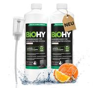 BiOHY Nettoyeur de sol pour robot laveur Station avec parfum orange (2 x 1 litre) + doseur | Nettoyant concentré pour tous les nettoyeurs et robots aspirateurs avec fonction humide | Faible mousse et