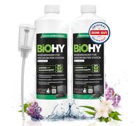 BiOHY Nettoyeur de sol pour station robot, serpillère avec parfum printanier (2 x 1 litre) + distributeur, agent de nettoyage concentré pour tous les aspirateurs serpillères et robots avec fonction