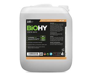 BiOHY Savon crème liquide (Bidon de 10l) | Recharge de Savon à Mains Doux, hydratant et inodore du Secteur végétal sans Phosphate | sans Parfum ni Colorant (Creme Seife)