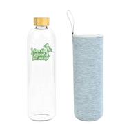 Bioidea Bouteille d'eau 1,5 L en verre avec bouchon en bambou Bouteille en verre Borosilicate écologique recyclable réutilisable sans BPA (1500 ml)