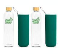 Bioidea Bouteille d'Eau en Cristal avec Bouchon en Bambou - Bouteille en Verre Borosilicaté Écologique, Recyclable, Réutilisable, Libre de Toxiques, sans BPA