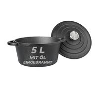 BIOL Casserole en fonte avec couvercle Ø 25 cm 5 l pour cuisine, cuisson, braisage, rôti, effet antiadhésif, convient à tous les types de feux, pour feu ouvert, cocotte ronde, nettoyage facile