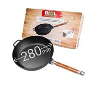 BIOL Poêle profonde en fonte avec manche en bois amovible de 24-26-28 cm pour induction, haute qualité, poêle universelle, rôtir, mijoter, cuisson facile (Sans couvercle, 28cm)