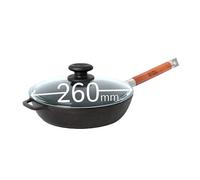 BIOL Poêle profonde en fonte avec manche en bois amovible de 24-26-28 cm pour induction, haute qualité, poêle universelle, rôtir, mijoter, cuisson facile (Avec couvercle, 26cm)