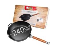 BIOL Poêle profonde en fonte avec manche en bois amovible de 24 cm pour induction, haute qualité, poêle universelle, rôtir, mijoter, cuisson facile
