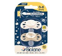 Biolane 2 Sucettes collection nuit 0-6 mois Beige Base extra-fine et téterelle réversible