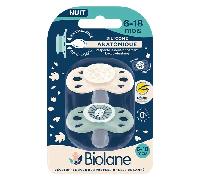 Biolane 2 Sucettes collection nuit 0-6 mois Vert et Beige Base extra-fine et téterelle réversible