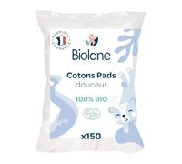 BIOLANE - Cotons Pads Douceur Bébé - 100% Bio - Change - 150 Cotons | Pour la toilette, Peaux sensibles, Dès la naissance, Fabriqués en France