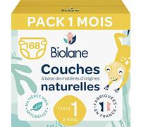 BIOLANE - Couche Taille 1 - (2-5 kg) - Peaux Sensibles - Ultra-Absorbant, Pas de Fuite, 12h au Sec - Pack 1 mois 168 couches - Ecoresponsables - Fabriqué en France