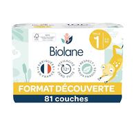 BIOLANE - Couches Bébé Taille 1 (2-5 kg) - Demi Pack - 81 Couches | Peaux Sensibles, Ultra-Absorbant, Jusqu'à 12h au Sec, Pas de Fuite, Fabriquées en France