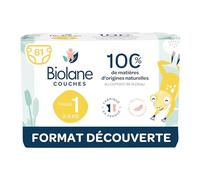 BIOLANE - Couches bébé taille 1 - (2-5 kg) - Peaux Sensibles - Ultra-Absorbant, Pas de Fuite, jusqu'à 12h au Sec - Confort & Protection - Demi pack 81 couches - Fabriqué en France