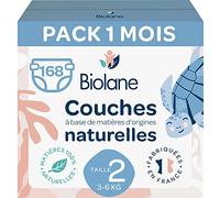 BIOLANE - Couches bébé taille 2 - (3-6 kg) - Peaux Sensibles - Ultra-Absorbant, Pas de Fuite, jusqu'à 12h au Sec - Confort & Protection - Pack 1 mois 168 couches - Fabriqué en France