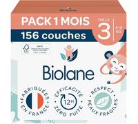 BIOLANE - Couches bébé taille 3 - (4-9 kg) - Peaux Sensibles - Pack 1 mois 156 couches