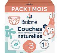 BIOLANE - Couches bébé taille 3 - (4-9 kg) - Peaux Sensibles - Ultra-Absorbant, Pas de Fuite, jusqu'à 12h au Sec - Confort & Protection - Pack 1 mois 156 couches - Fabriqué en France