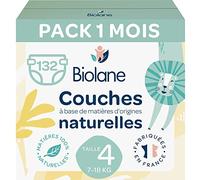 BIOLANE - Couches Taille 4 (7 - 18 kg) - Peaux Sensibles - Ultra-Absorbant, Pas de Fuite, 12h au Sec - Pack 1 mois 132 couches - Fabriqué en France
