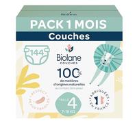 BIOLANE - Couches bébé taille 4 - (7-18 kg) - Peaux Sensibles - Ultra-Absorbant, Pas de Fuite, jusqu'à 12h au Sec - Confort & Protection - Pack 1 mois 144 couches - Fabriqué en France
