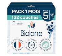 BIOLANE - Couches bébé taille 5 - (11-25 kg) - Peaux Sensibles - Ultra-Absorbant, Pas de Fuite, jusqu'à 12h au Sec - Confort & Protection - Pack 1 mois 132 couches - Fabriqué en France