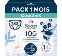 BIOLANE - Couches bébé taille 5 - (11-25 kg) - Peaux Sensibles - Ultra-Absorbant, Pas de Fuite, jusqu'à 12h au Sec - Confort & Protection - Pack 1 mois 132 couches - Fabriqué en France
