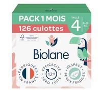 BIOLANE - Couches Culottes Taille 4 (8-15kg) - Pack 1 Mois - 126 Pants | Ceinture 360° s'adapte à la morphologie, Ultra-Absorbant, Jusqu'à 12h au Sec, Fabriquées en France