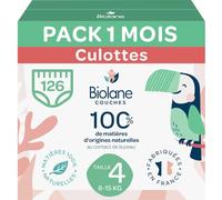 BIOLANE - Couches culottes - Taille 4 (8-15kg) - Zéro fuite pendant 12h - Pack 1 mois - 126 Couches Pants - Fabriquées en France