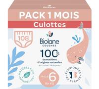 BIOLANE - Couches culottes - Taille 6 (16+ kg) - Zéro fuite pendant 12h - Pack 1 mois - 108 Couches Pants - Fabriquées en France