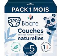 BIOLANE - Couches Taille 5 - (11-25 kg) - Peaux Sensibles - Ultra-Absorbant, Pas de Fuite, jusqu'à 12h au Sec - Confort & Protection - Pack 1 mois 120 couches - Fabriqué en France