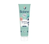 BIOLANE - Dentifrice Bébé 2en1 BIO - Nettoie les 1ères Dents de Lait - Confort des Gencives - Sans Fluor - Arôme Fraise - Fabriqué en France - 50 ml