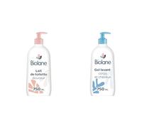 BIOLANE - Duo Bain & Toilette - Gel lavant 2en1 + Lait de toilette - Soins Bébé - 750ml - Fabriqués en France