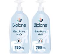 BIOLANE - Eau Pure H2O - Eau nettoyante bébé - Visage, Corps et Siège - 99% d'ingrédients d'origine naturelle - Sans rinçage - 1 flacon-pompe 750ml - Peaux Sensibles - Fabriqué en France (Lot de 2)