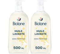 BIOLANE - Huile Lavante Dermo-protectrice - Bain Bébé - Peaux sèches et sensibles - Corps et cheveux - Soin apaisant - Sans savon - 96% d'Origine Naturelle - 500 ml - Fabriqué en France (Lot de 2)
