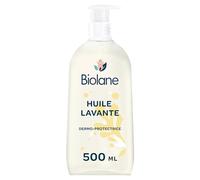 BIOLANE - Huile Lavante Dermo-protectrice - Bain Bébé - Peaux sèches et sensibles - Corps et cheveux - Soin apaisant - Sans savon - 96% d'Origine Naturelle - 500 ml - Fabriqué en France