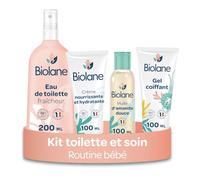 BIOLANE - Kit Toilette & Soins Bébé - Coffret Soin - Dès la naissance | Eau de toilette, Crème Hydratante, Huile d’Amande Douce, Gel Coiffant, Formules Naturelles et Douces, Fabriqué en France