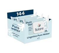 BIOLANE - Lingettes bébé nettoyantes Pure Water - 144 Lingettes - Lot de 3x48 - A l'eau Purifiée - Nettoie et protège - Corps et siège - Peaux Sensibles - Dès la naissance