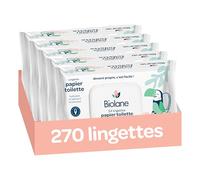 BIOLANE - Lingettes Papier Toilette - Lot de 5 paquets de 54 lingettes - Fibres Végétales - 99% d'ingrédients d'origine naturelle - Dès la naissance - Dissolvables - Testées dermatologiquement