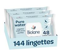 BIOLANE - Lingettes bébé nettoyantes Pure Water - 144 Lingettes - Lot de 3x48 - A l'eau Purifiée - Nettoie et protège - Corps et siège - Peaux Sensibles - Dès la naissance