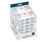 BIOLANE - Pack de 12 Lingettes bébé visage et mains - 768pcs (12x64) - Nettoie et protège - Toilette - 97 % d'ingrédients naturels