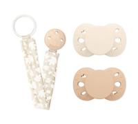 BIOLANE - Lot de 2 sucettes anatomiques et Attache-tétine Beige -18 mois et plus - Beige et Marron - Téterelle en silicone naturel - Respect du développement bucco-dentaire - Douces et confortables