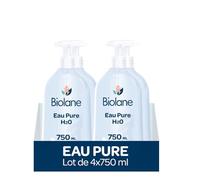 BIOLANE - Lot de 4 Flacons Eau Pure H2O - Nettoyant pour le visage, corps et siège du bébé - Sans rinçage - 4 flacons-pompe de 750ml - Fabriqué en France