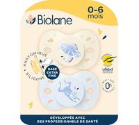 BIOLANE - Tétines anatomiques animaux - Sucettes extra-fines - 0 à 6 mois - Bleu et Beige - Téterelle plate et réversible- Confort optimal- Respect du développement bucco-dentaire