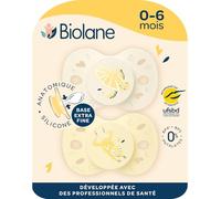 BIOLANE - Tétines anatomiques animaux - Sucettes extra-fines - 0 à 6 mois- Jaune et Beige - Téterelle plate et réversible- Confort optimal- Respect du développement bucco-dentaire