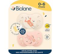 BIOLANE - Tétines anatomiques animaux - Sucettes extra-fines - 0 à 6 mois - Rose et beige - Téterelle plate et réversible- Confort optimal- Respect du développement bucco-dentaire