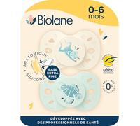 BIOLANE - Tétines anatomiques animaux - Sucettes extra-fines - 0 à 6 mois - Vert et Beige - Téterelle plate et réversible- Confort optimal- Respect du développement bucco-dentaire