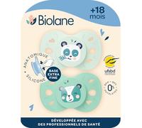 BIOLANE - Tétines anatomiques animaux - Sucettes extra-fines - 18 mois et + - Vert bicolore- Téterelle plate et réversible- Confort optimal- Respect du développement bucco-dentaire