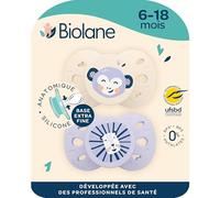 BIOLANE - Tétines anatomiques animaux - Sucettes extra-fines - 6-18 mois - Lilas et beige - Téterelle plate et réversible- Confort optimal- Respect du développement bucco-dentaire