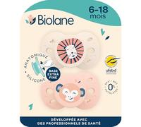 BIOLANE - Tétines anatomiques animaux - Sucettes extra-fines - 6-18 mois - Rose et beige - Téterelle plate et réversible- Confort optimal- Respect du développement bucco-dentaire