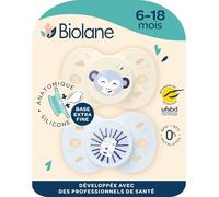 BIOLANE - Tétines anatomiques animaux - Sucettes extra-fines - 6 à 18 mois- Bleu et Beige - Téterelle plate et réversible- Confort optimal- Respect du développement bucco-dentaire