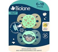 BIOLANE - Tétines Anatomiques de Nuit 6-18 Mois - Sucettes Bleue & Beige