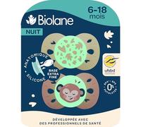 BIOLANE - Tétines Anatomiques de Nuit 6-18 Mois - Sucettes Rose & Beige