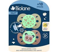 BIOLANE - Tétines anatomiques de nuit - Sucettes phosphoerescente extra-fines - 18 mois et plus - Rose et Beige - Téterelle plate et réversible - Respect du développement bucco-dentaire