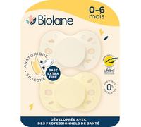BIOLANE - Tétines anatomiques - Sucettes extra-fines - 0 à 6 mois - Jaune et Beige - Téterelle plate et réversible- Confort optimal- Respect du développement bucco-dentaire
